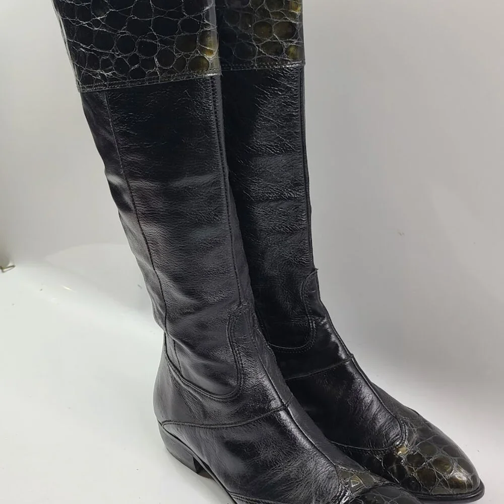 Unbranded Women's Black Croc‎ Leather Knee High Classic Riding Boot Size 10